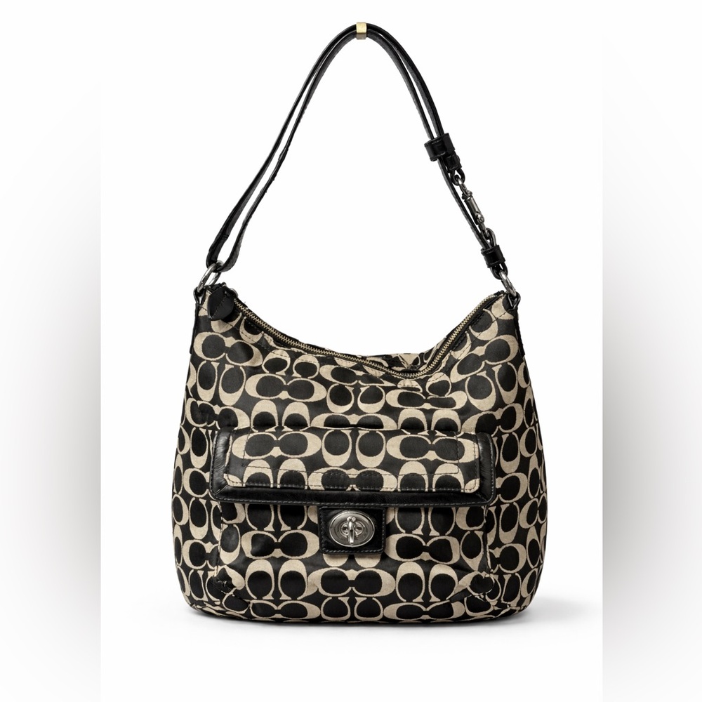 Black and Cream Signature Pattern Hobo Shoulder Bag